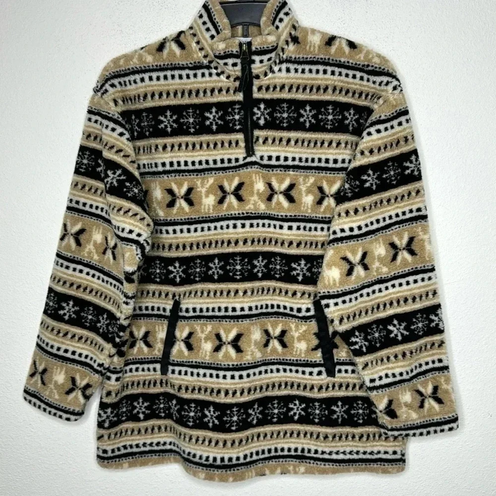 Marsh Landing Medium 3/4 Zip Hiking/Camping Sweater Size Xl Snowflake Design